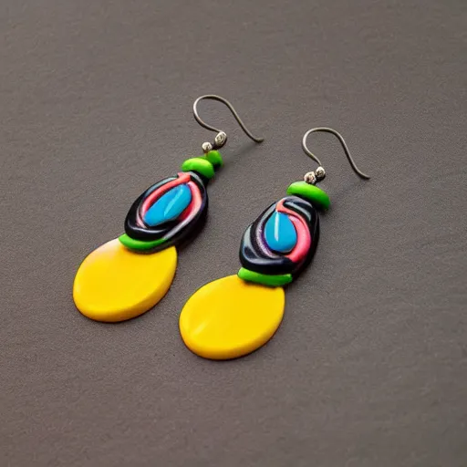 Prompt: 1960s funky hippie retro style vibrant multicolored polymer clay earrings, product photography, studio lighting
