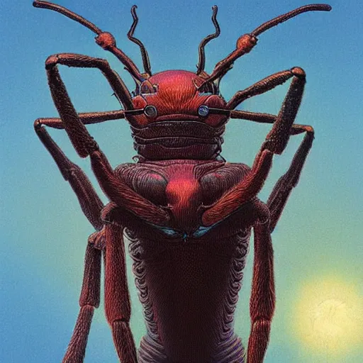 Prompt: A large ant queen standing on her hind legs formian starfinder , digital art, Wayne Barlowe