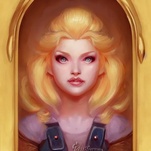 Image similar to princess peach as realistic blond human character art portrait, matte fantasy painting, deviantart artstation, by jason felix by steve argyle by tyler jacobson by peter mohrbacher, cinema c 9. 0