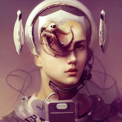 Image similar to hyperrealistic portrait, full body portrait, full shot of a venus squid monster astronaut defined facial features, intricate abstract. cyberpunk, symmetrical facial features. By Ruan Jia and Artgerm and Range Murata and WLOP and Ross Tran and William-Adolphe Bouguereau and Beeple. Key Art. Fantasy Illustration. award winning, Artstation, intricate details, realistic, Hyperdetailed, 8k resolution.