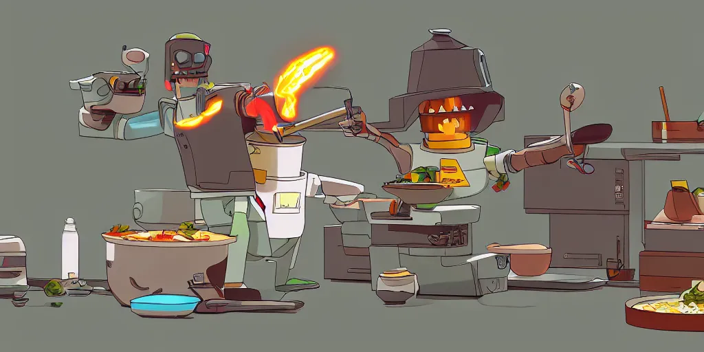 Prompt: bender bending rodriguez cooking delicious food, 3 d render, highly detailed, artstation