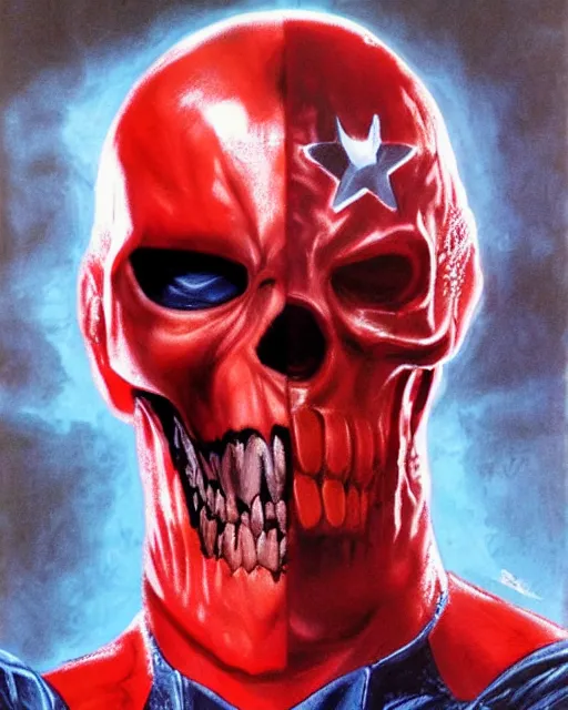Image similar to red skull in captain america, airbrush, drew struzan illustration art, key art, movie poster