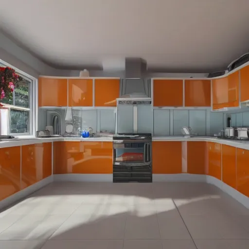 Image similar to an ant's perspective looking out at a kitchen, realistic 4k