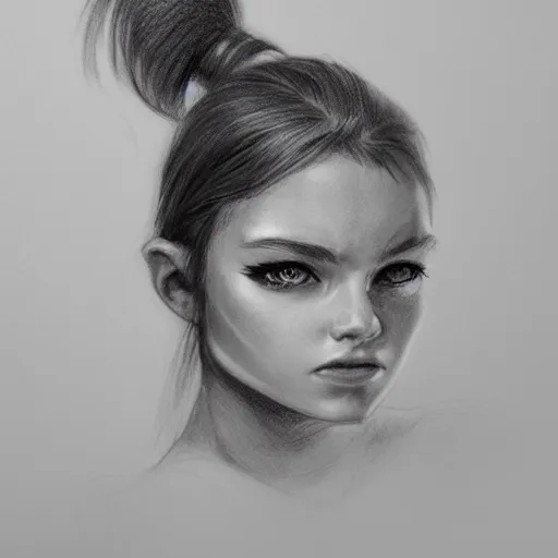 Prompt: 8 k hight resolution detailed charcoal drawing, a girl with ponytails, beautiful hd nouveau concept art colourful artwork, in the style of damian tirado