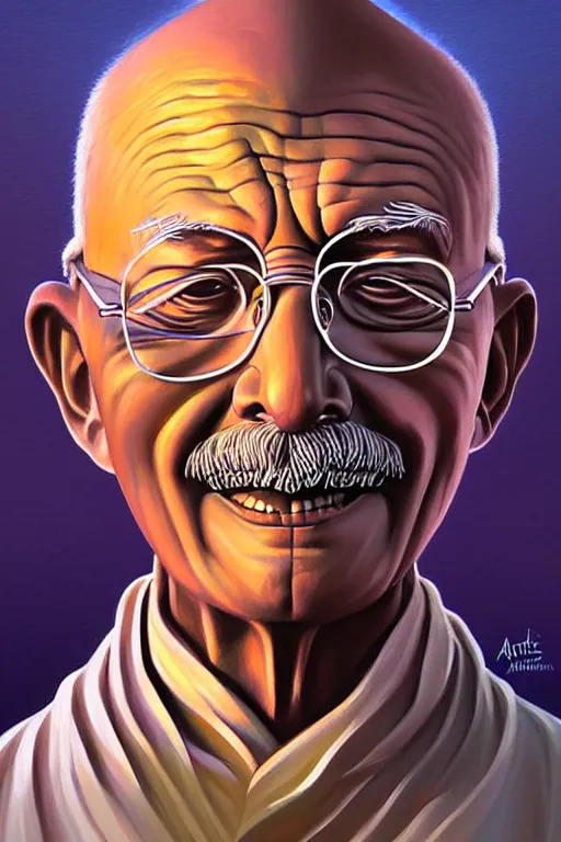 Image similar to portrait of nuclear ghandi statue by artgerm, rhads