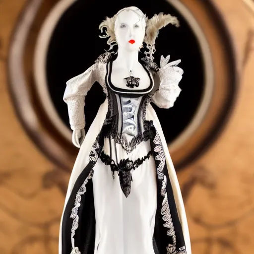 Image similar to gothic cyborg victorian bizzare porcelain woman with artnouveau garment and ornaments sharp focus 8 k