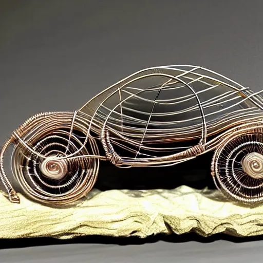 Prompt: Dodge Charge model made of wire and sea agate, highly detailed, intricate, elaborate