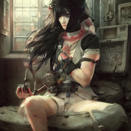 Image similar to goth woman playing videogames, tankoban, 4 k, tone mapping, akihiko yoshida, james jean andrei riabovitchev marc simonetti, yoshitaka amano, long hair, curly, h. hydrochaeri