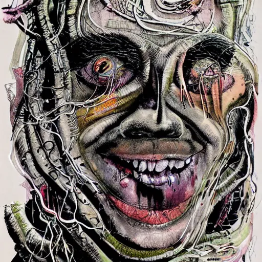 Image similar to graphic illustration, creative design, medusa, biopunk, by ralph steadman, francis bacon, hunter s thompson, highly detailed, mixed media