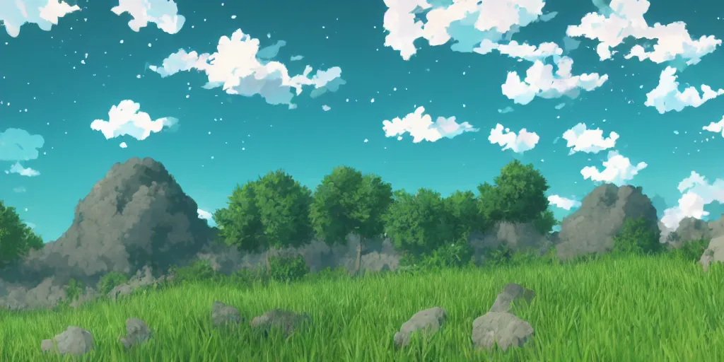 Image similar to A background for an anime-themed social media profile sky bright clouds bloom effect from Skyrim blender studio ghibli clouds