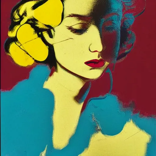 Image similar to beautiful female portrait in oil by james jean, by andy warhol, by roy lichtenstein, by egon schiele