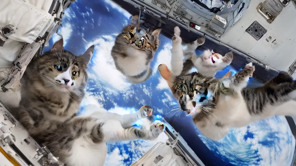 Image similar to Photo of cats floating inside the ISS