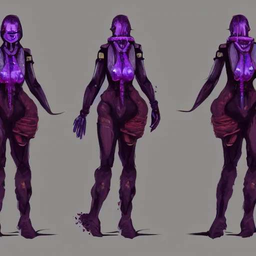 Image similar to character design sketch humanoid by ahmet atil akar, concept art character, cyberpunk fashion, with body made of purple lava and fire, marvelous designer, fantasy, painted, 4 k, high detail, sharp focus, trending in artstation