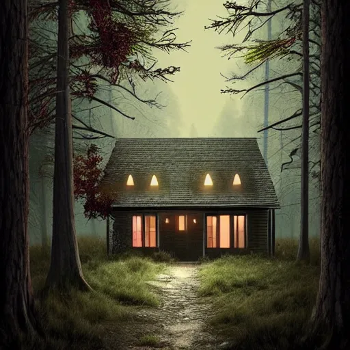 Prompt: a notepad as front door for a cottage in the woods, trending on artstation, detailed digital art, eerie thriller aesthetic!!!!,