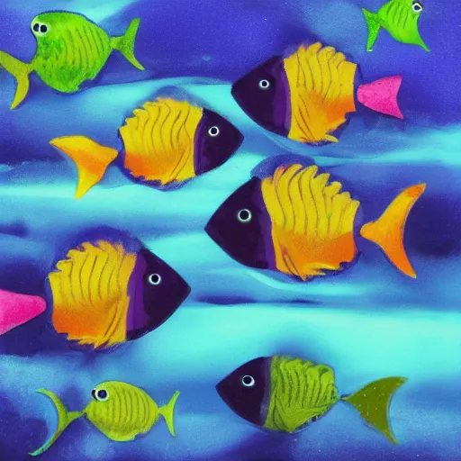 Image similar to purple sea with three cute fish babies