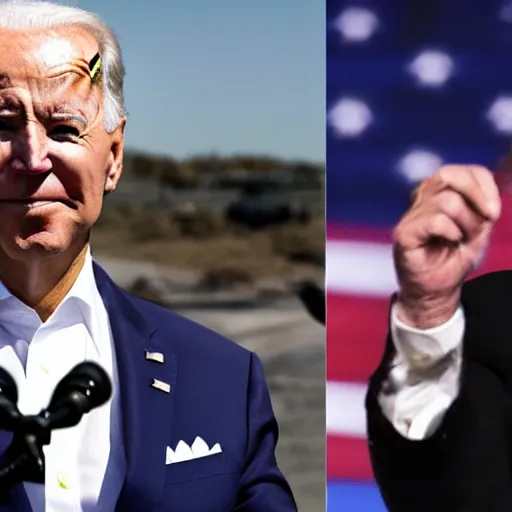 Prompt: Joe Biden is in mad max co-starring Donald Trump