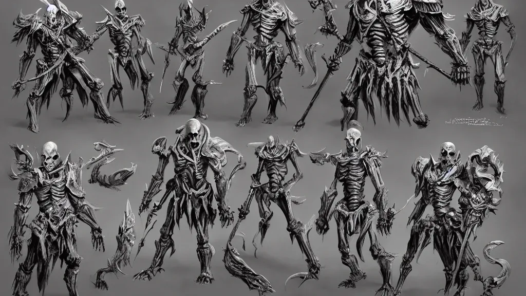 Prompt: A dungeons and dragons monster manual sketch of an army of skeleton warriors, concept art, matte painting, 8k, highly detailed, artstation