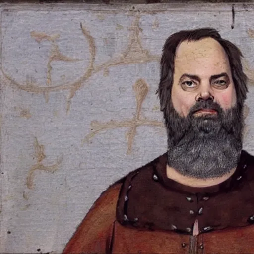 Image similar to dan harmon, medieval painting