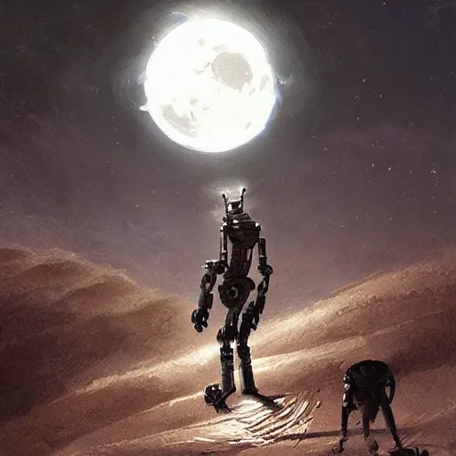 Prompt: A were-robot, howling at the Moon, fantasy art by Greg Rutkowski