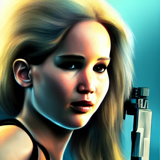 Image similar to Jennifer Lawrence as the Terminator, hyperdetailed, artstation, cgsociety, 8k