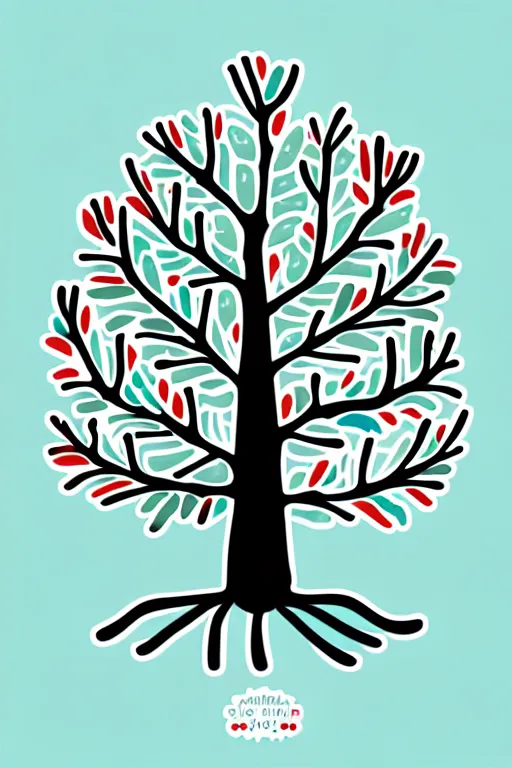 Prompt: doodle scandi winter tree, sticker - art, svg vector, adobe - illustrator