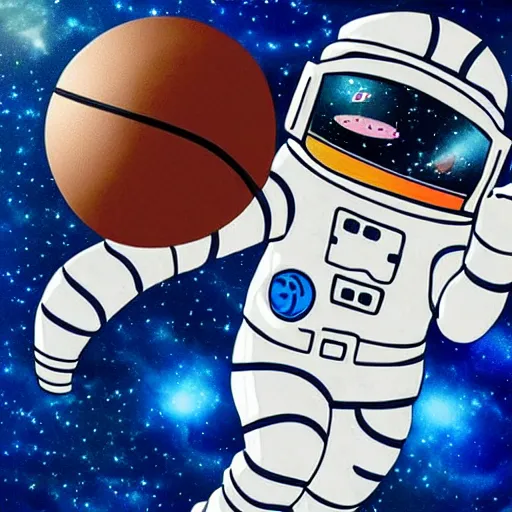 Prompt: An astronaut playing basketball with cats in space