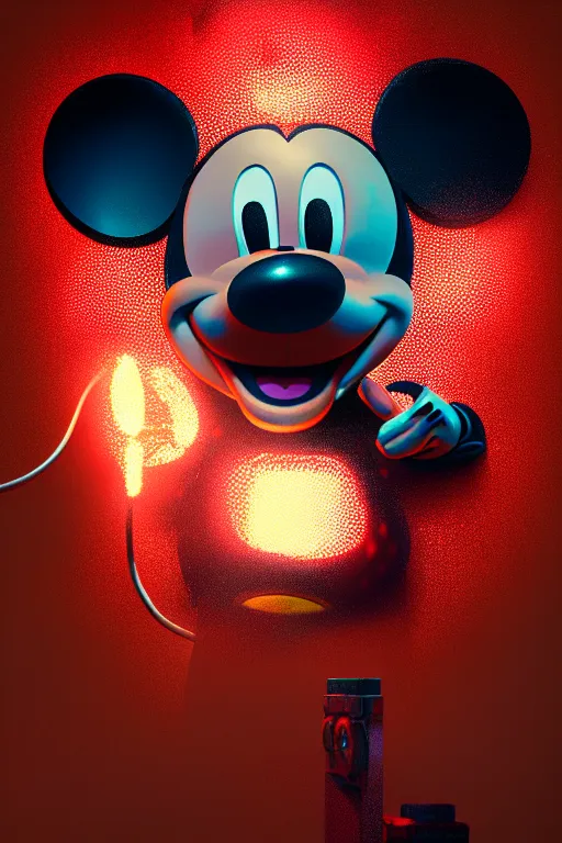 Prompt: mechanics working and repairing mickey mouse bloody head, made by beeple, greg rutkowski, unreal engine, octane render, highly detailed 4 k art, smooth, sharp focus, cinematic lighting, volumetric lighting, artstation,