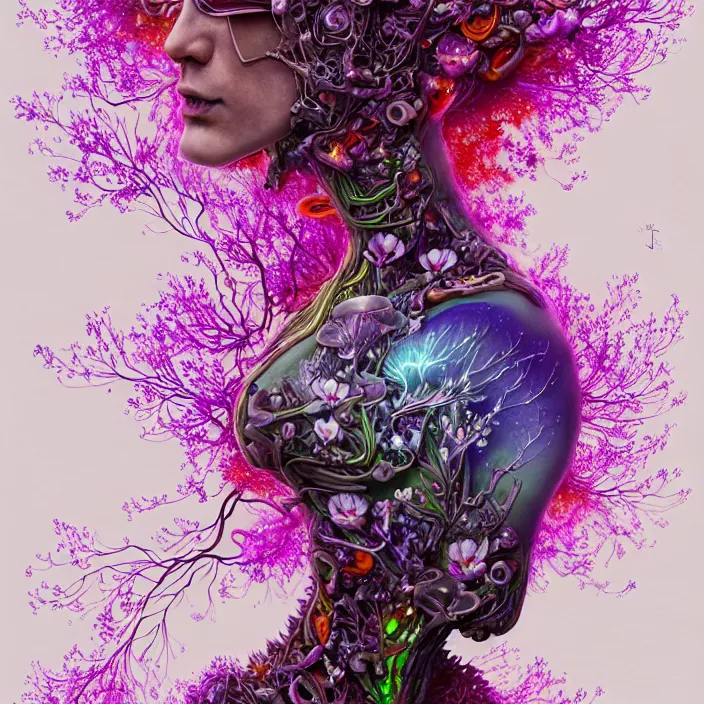 Prompt: extremely psychedelic organic cyborg made of orchid and cherry blossom tree and mushroom, LSD elk, diffuse lighting, fantasy, intricate, elegant, highly detailed, lifelike, photorealistic, digital painting, artstation, illustration, concept art, smooth, sharp focus, art by John Collier and Albert Aublet and Krenz Cushart and Artem Demura and Alphonse Mucha