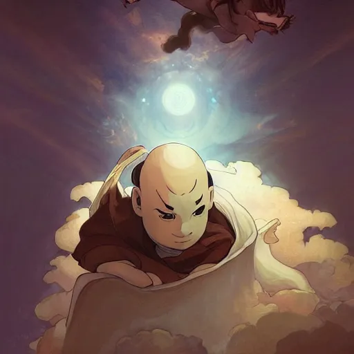 Prompt: medium shot of appa from the last airbender flying through the sky, fantasy, intricate, elegant, dreamy, highly detailed, digital painting, artstation, concept art, smooth, sharp focus, illustration, art by artgerm and greg rutkowski and alphonse mucha