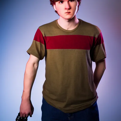 Image similar to dipper from gravity falls as a real person, confideny pose, articulated, detailed, high definition, studio photograph, studio lighting