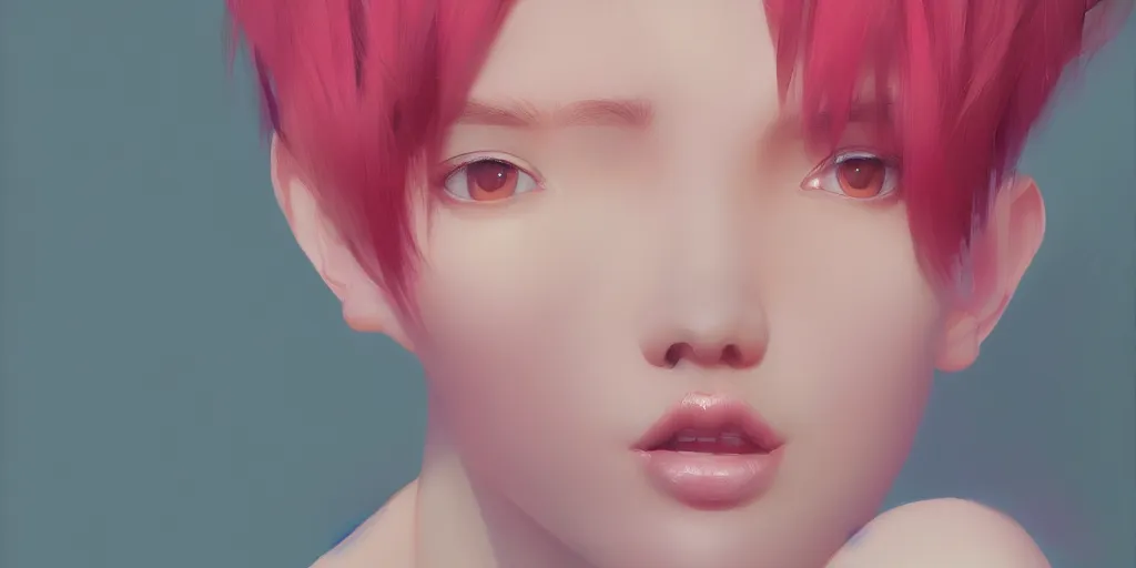 Prompt: Detailed Portrait of a cute woman vibrant pixie hair by Yanjun Cheng and Hsiao-Ron Cheng and Ilya Kuvshinov, medium close up, portrait photography, rim lighting, realistic eyes, photorealism pastel, illustration