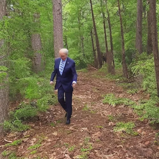 Prompt: joe biden trail cam footage woods