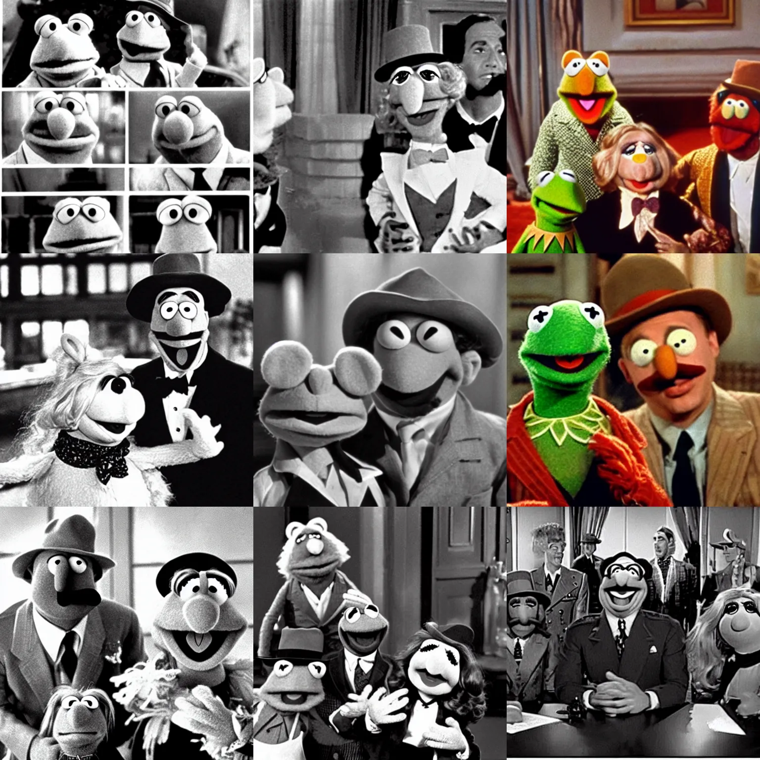 Prompt: the muppets in casablanca, screenshot from the 1 9 4 2 movie