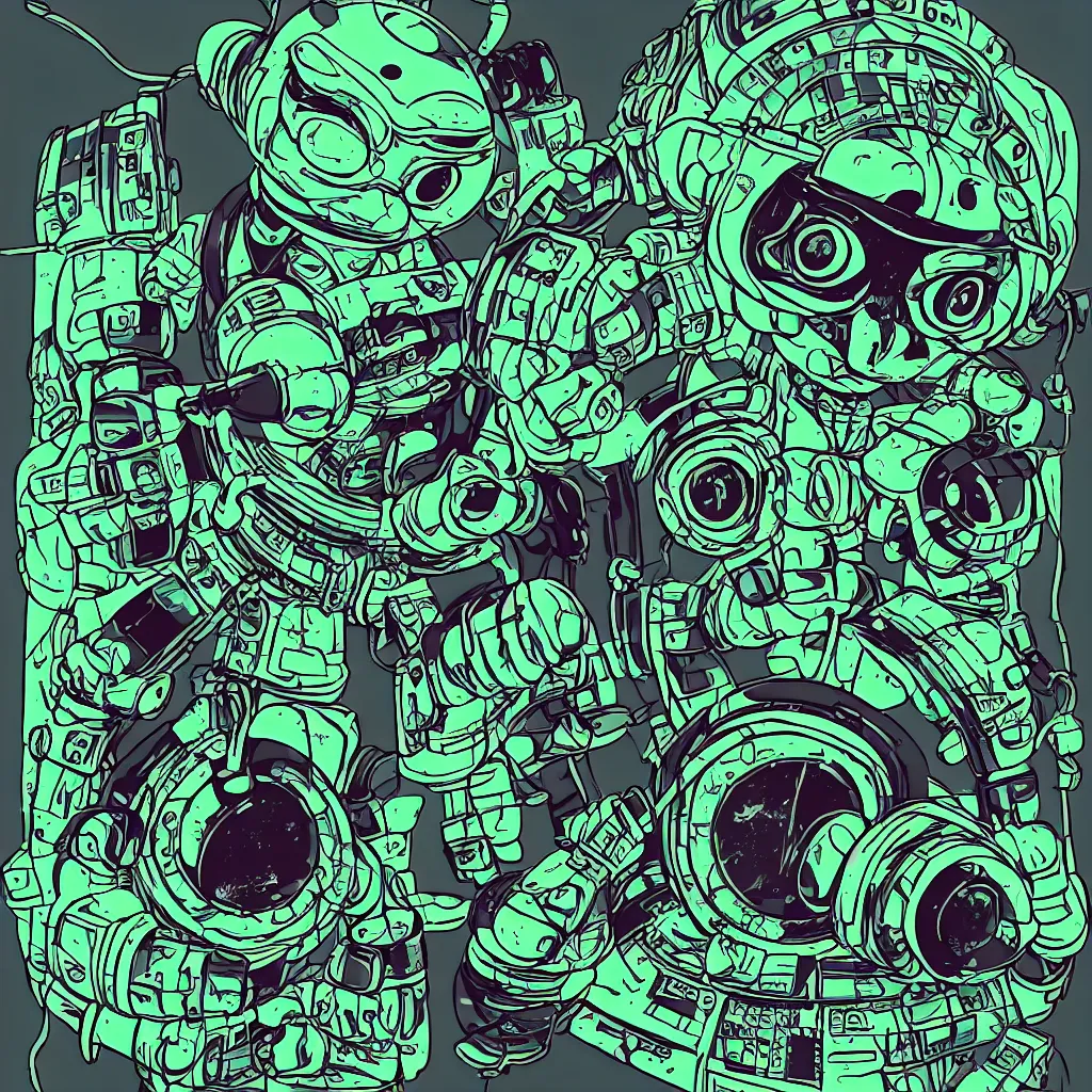 Image similar to a toad wearing headphones, ryuta ueda artwork, breakcore, style of jet set radio, y 2 k, gloom, space, cel - shaded art style, sacred geometry, data, minimal, code, cybernetic, dark, eerie, cyber