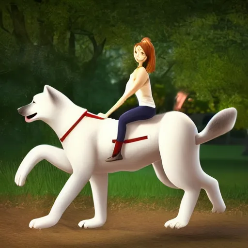 Image similar to girl riding a giant husky in the park, trending on artstation