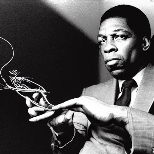 Prompt: john coltrane snuggling an angler fish