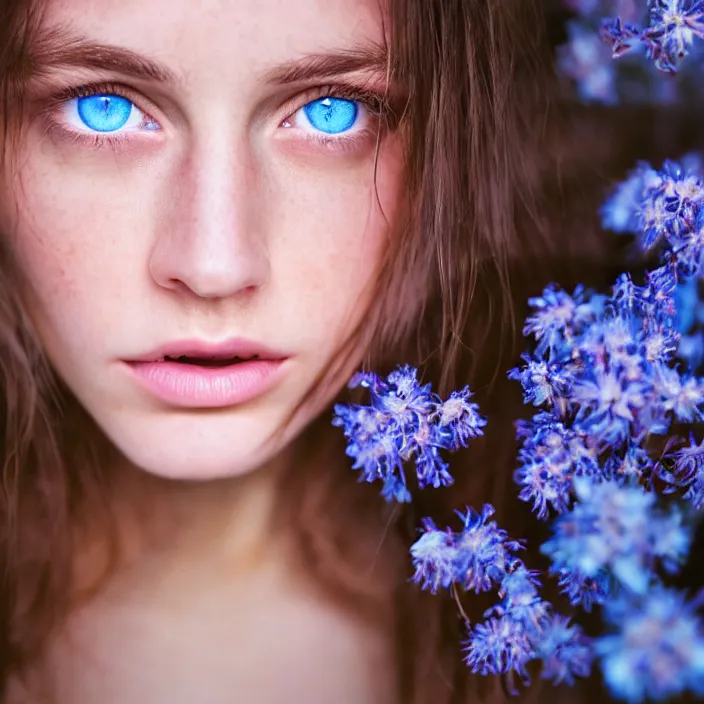 Prompt: Kodak Portra 400, 8K, highly detailed, britt marling style 3/4 extreme closeup portrait of a extremely beautiful girl with blue eyes and light brown hair, four fingers maximum, high light on the left, non-illuminated backdrop, illuminated by a dramatic light, Low key lighting, light dark, High constrast, dramatic , nina masic ,Flora Borsi, dark background, high quality, photo-realistic, 8K