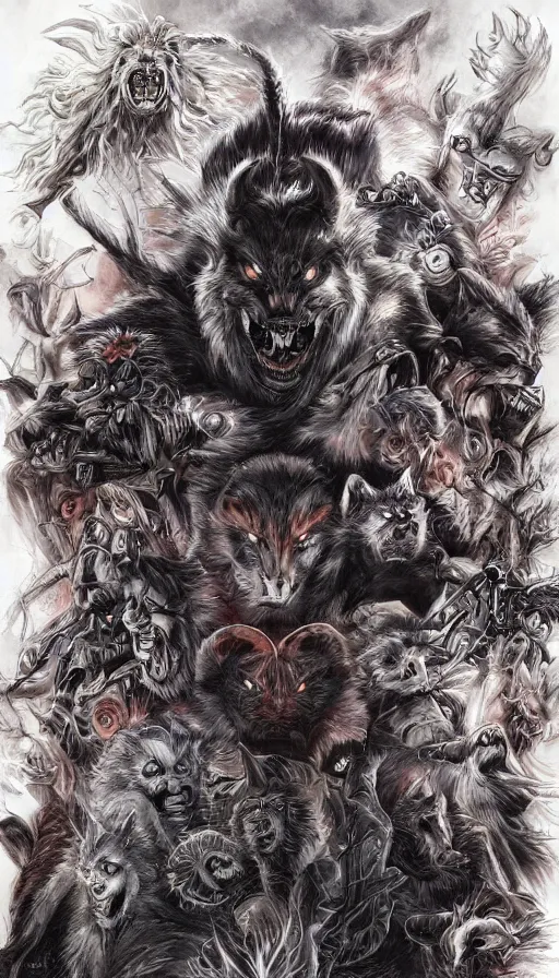 Image similar to Werewolf in London, by Ayami Kojima, studio ghibli, cinematic lighting, intricate, highly detailed, digital painting, trending on artstation, Illustration, epic scale