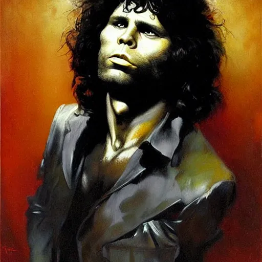 Prompt: exaggerated funny caricature portrait of jim morrison, detailed face, detailed painting, epic lighting, by ilya repin, phil hale and kent williams