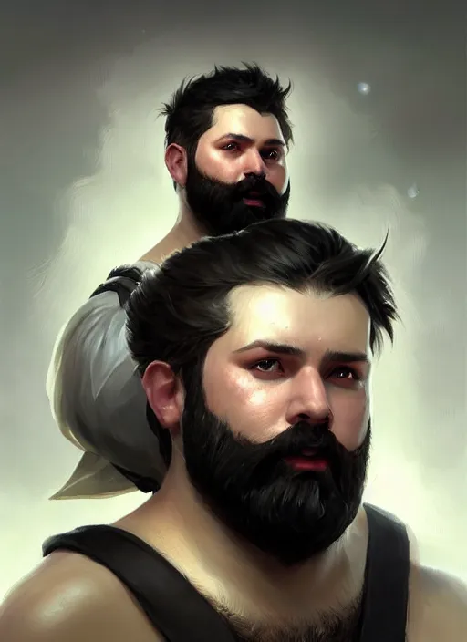 Image similar to a _ fantasy _ style _ portrait _ painting _ of white male short black hair chubby disconnected beard, rpg dnd oil _ painting _ unreal _ 5 _ daz. _ rpg _ portrait _ extremely _ detailed _ artgerm _ greg _ rutkowski _ greg