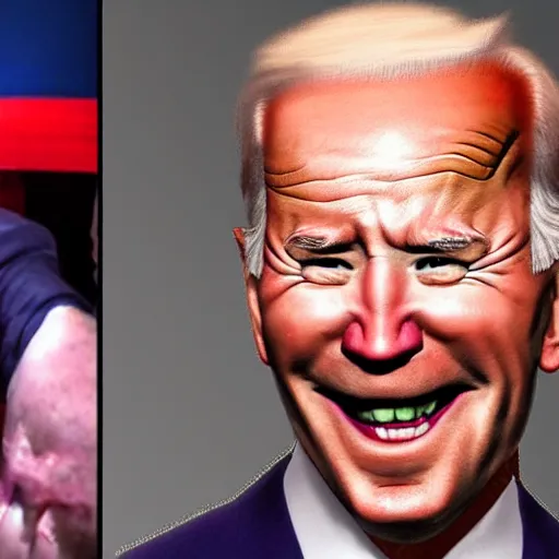Image similar to cracked out joe biden in a bloody diaper, fist fighting a dwarf - sized donald trump, ultra hyper mega realistic, render
