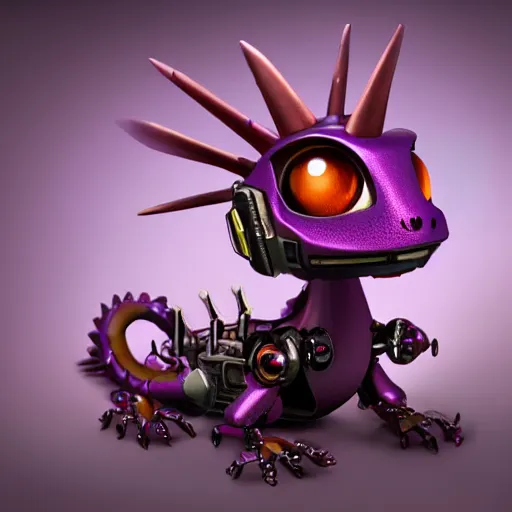 Image similar to very cute small purple robototechnic dragon with well-designed head and four legs, Disney, digital art