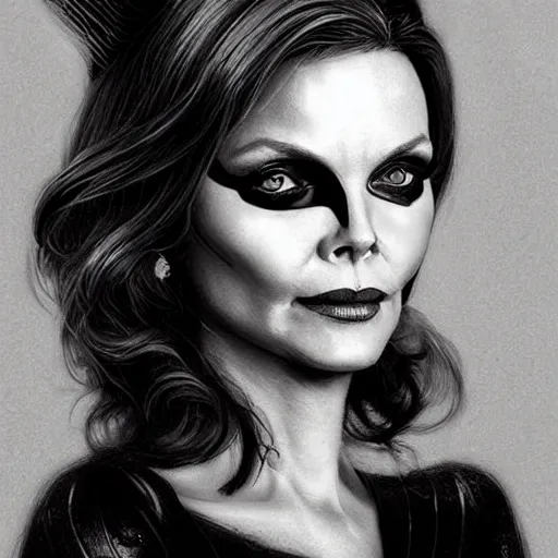 Image similar to amazing lifelike award winning pencil illustration of Michelle pfeiffer as catwoman trending on art station artgerm Greg rutkowski cinematic