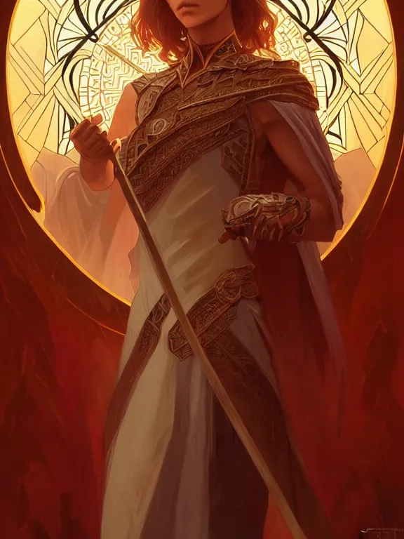 Image similar to symmetry!! intense fanart of a evve as a mage warrior as acotar protagonist, magic background, intricate, elegant, highly detailed, my rendition, digital painting, artstation, concept art, smooth, sharp focus, illustration, art by artgerm and greg rutkowski and alphonse mucha