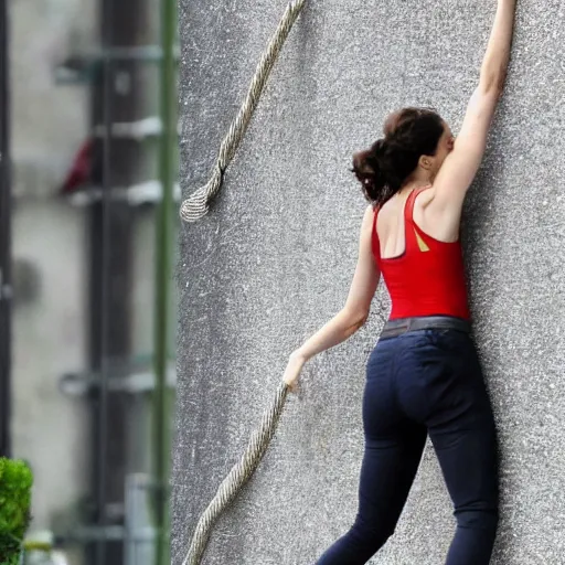 Prompt: gal gadot climbing a wall