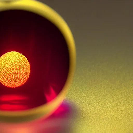 Image similar to a ball of gold nanoparticles, illuminated by a red laser beam