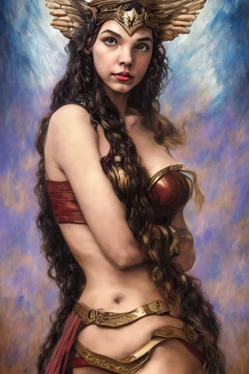 Prompt: A fantasy comic book style portrait painting of, hybrid of Gal Gadot, Anya Taylor-Joy, as a Mystical Valkyrie, a beautiful female Reptilian warrior, Regal, Realistic, Refined, Detailed Digital Art, Josephine wall, Oil Painting, William-Adolphe Bouguereau, Art Frahm, Esao Andrews, Steampunk, Walt Disney (1937), Highly Detailed, Cinematic Lighting, Unreal Engine, 8k, HD