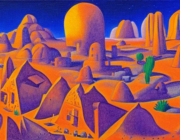 Prompt: a village on the surface of mars, by ansel adams and jean metzinger, oil on canvas