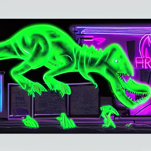 Prompt: an extremely cool dinosaur in dramatic neon lighting trending on artstation 4 k leica