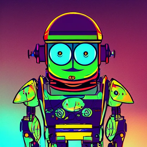 Image similar to cyberpunk robotic spongebob squarepants, sharp lines, digital, artstation, colored in